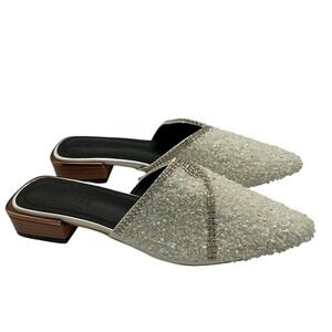 NWT Rhinestone Mules Pointed Toe Backless Flat Slip On 7.5‎
